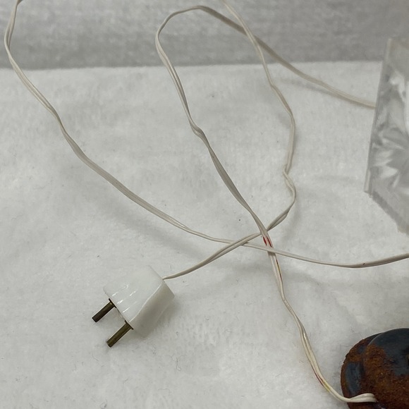 Dollhouse Miniature Table Lamp Clear Faceted Shade Brass Stem Rustic Base Wired - Picture 5 of 9